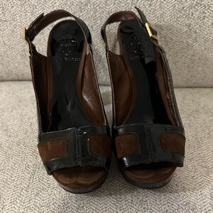 Tory Burch Black and Brown Slingback Heels